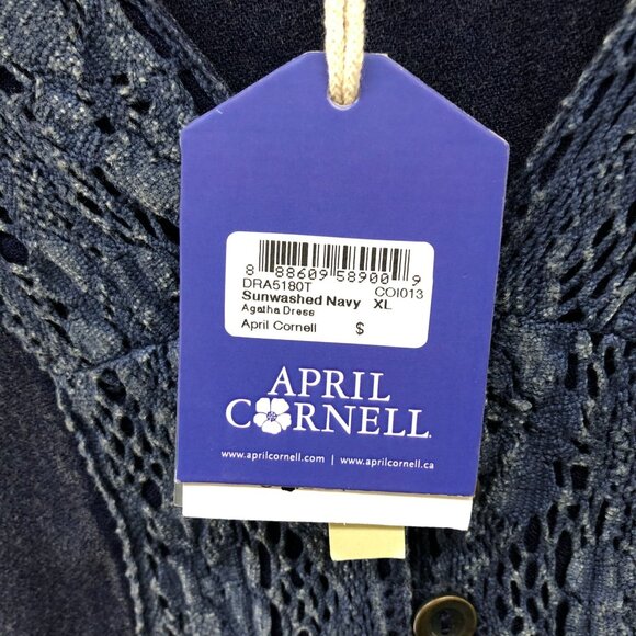 NWT April Cornell Maxi Dress XL Sunwashed Navy Agatha Long Sleeve Blue Rayon - Picture 8 of 13